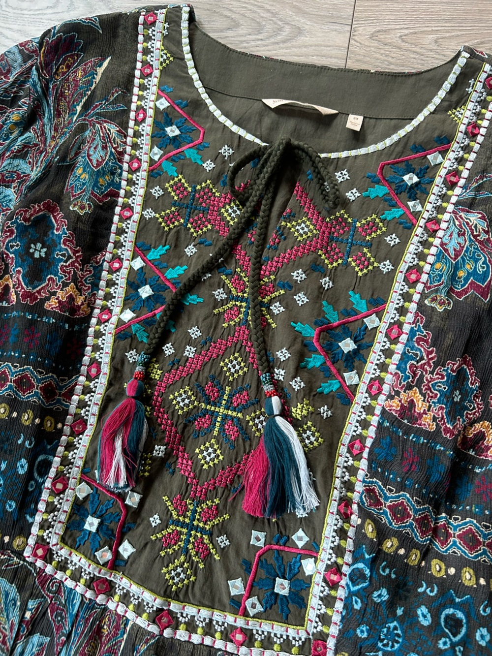 Soft Surroundings Mirapani Embroidered Gypsy Peasant Boho Maxi Dress Size 3X - Picture 3 of 10